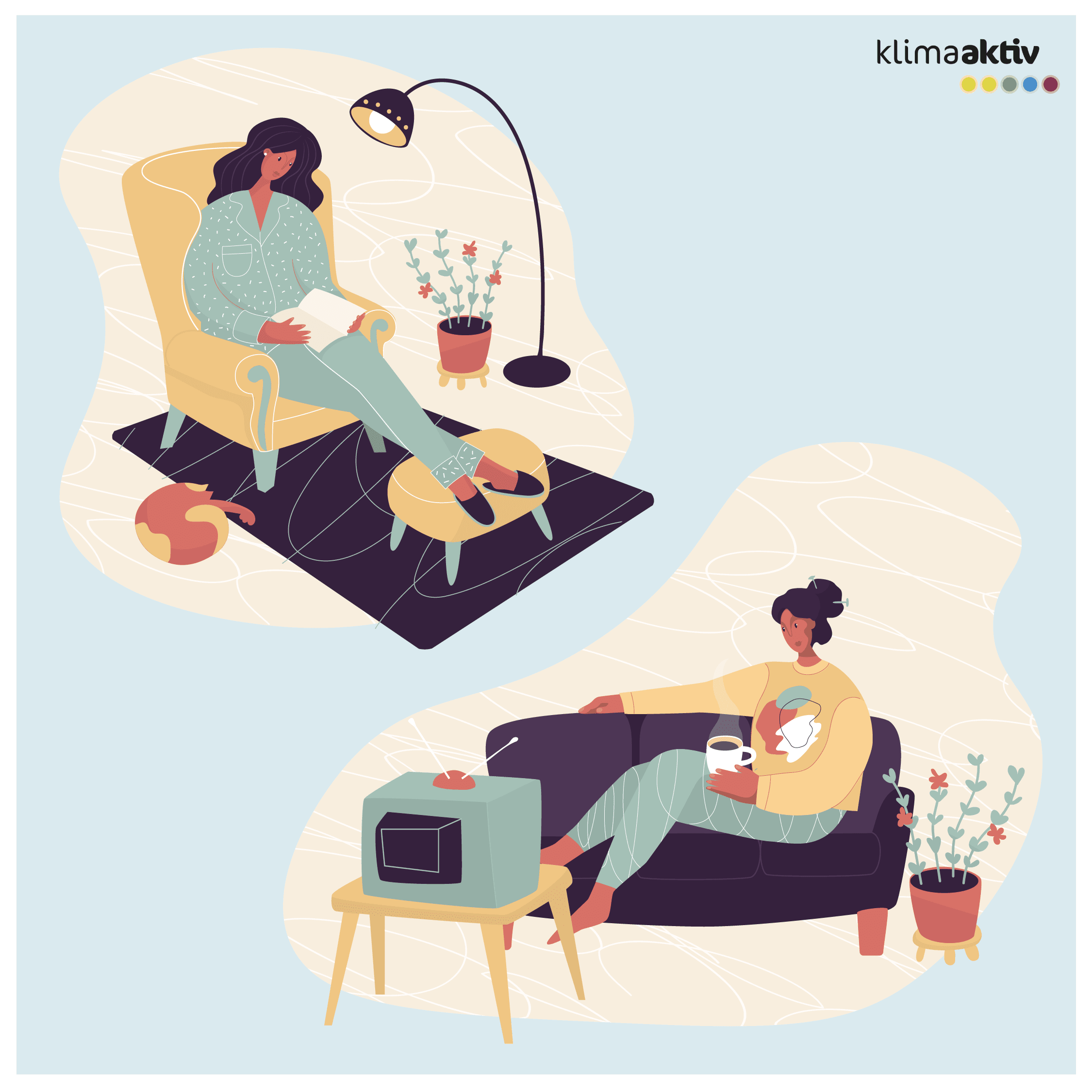 Frauen beim Lesen und Fernsehen, so viel Energie verbraucht man zuhause.