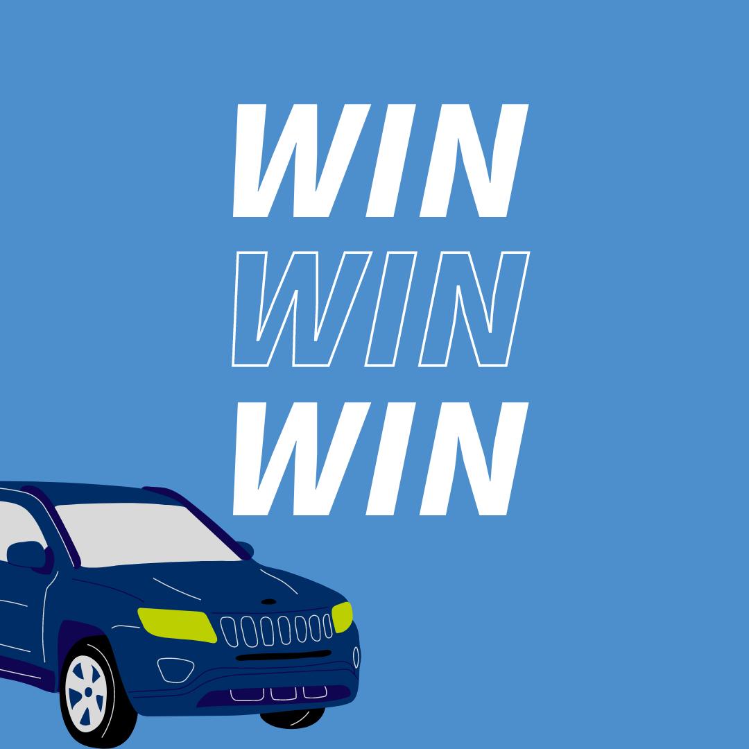 Auto und Text "Win" für ein Gewinnspiel